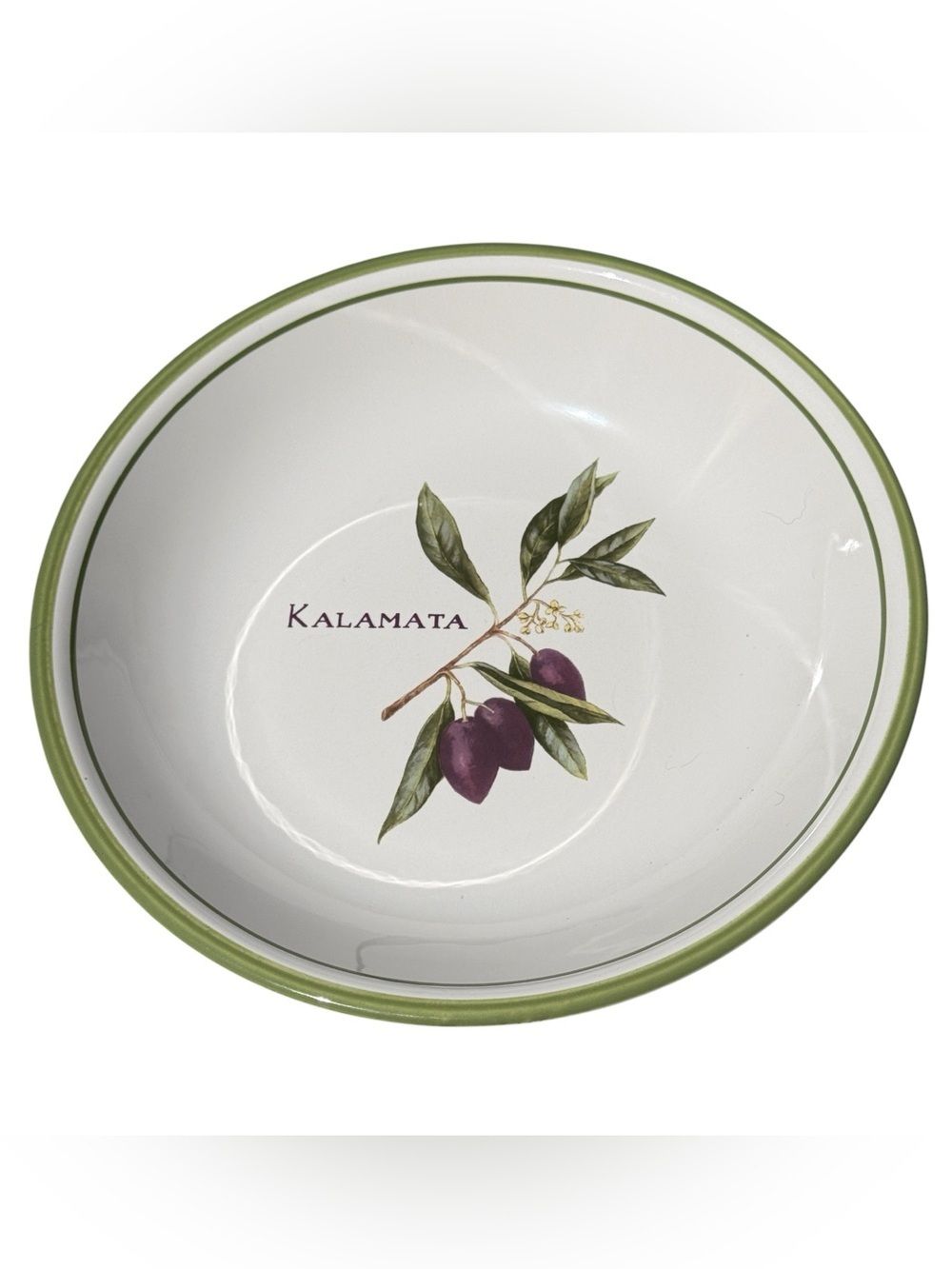 Williams Sonoma Olive Grove Kalamata Olive Serving Bowl Portugal Green Rim 9.5”